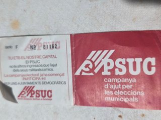 Boleto de lotería antiguo del PSUC