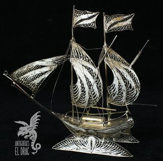 Barco de Filigrana de Plata Asiático