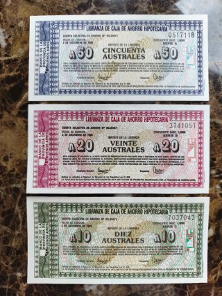 Lote 3 billetes provincia de Buenos Aires (1985)
