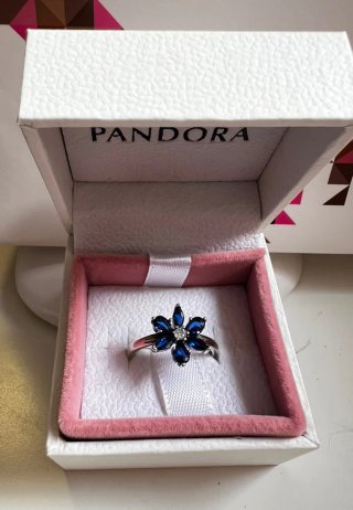 Anillo Pandora Flor Azul cristal