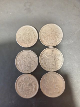 Lote de 6 monedas de 5 pesetas