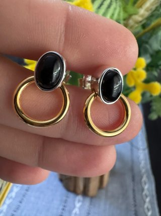 Pendientes de Plata S925 con Piedra Negra