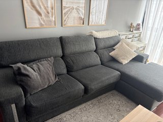 Sofá 3 plazas con chaise longue gris