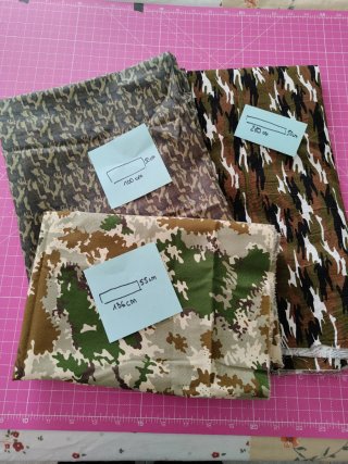 Lote de 3 retales de tela algodón camuflaje