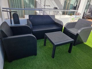 Conjunto de Muebles de Terraza en Ratán Negro