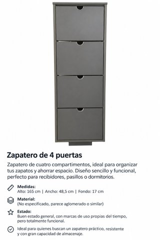 Zapatero de 4 puertas gris