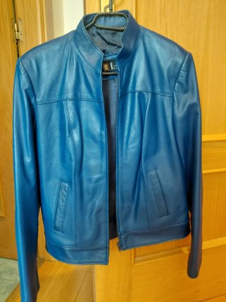 Cazadora de Piel de Cordero Azul Talla 42