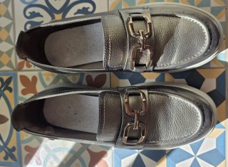 Mocasines de Piel Plateados
