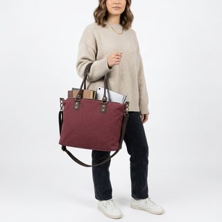 Bolso Tote de Lona Granate y Piel