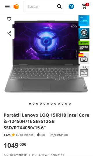 Portátil Gaming Lenovo LOQ 15.6 RTX 4050