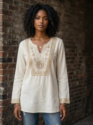 Blusa larga Jeanstar boho bordada lentejuelas