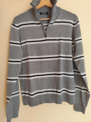 Jersey a rayas gris con cremallera superior hombre