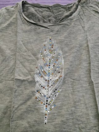 Camiseta Gris con Detalle de Pluma