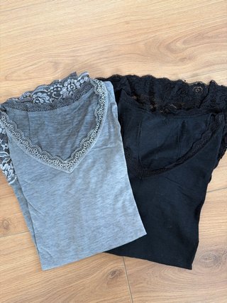 2 Camisetas de Algodón con Encaje