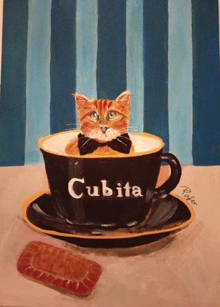 Cuadro Pintura Gato en Taza Cuba