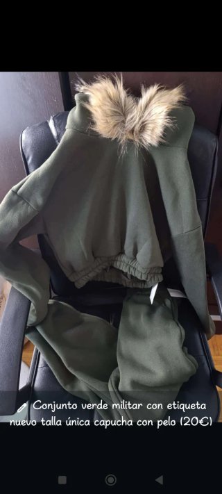 Conjunto Verde Militar con Capucha y Pelo