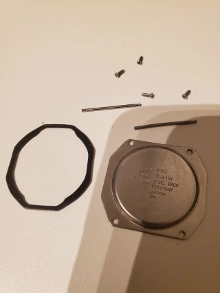 Tapa trasera y tornillos Casio F-91W