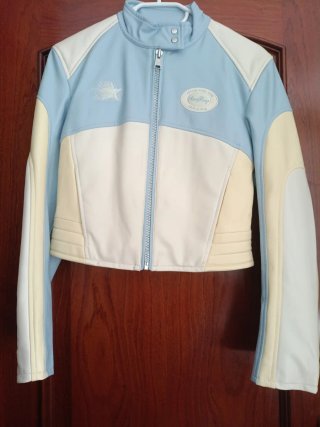Cazadora Biker Bershka Azul y Beige XS