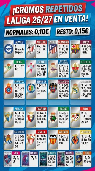 Cromos Repetidos LaLiga 26/27