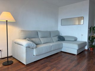 Sofá Chaise Longue 4 Plazas azul claro/gris