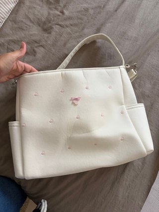Bolso para carro de bebé blanco con lunares rosas