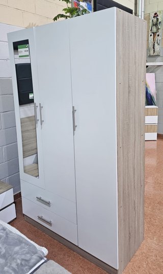 Armario de 3 Puertas con Espejo y 2 Cajones