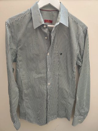 Camisa Caramelo Rayas Verdes y Blancas Talla M