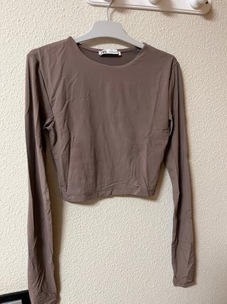 Camiseta Manga Larga Zara Marrón Talla S