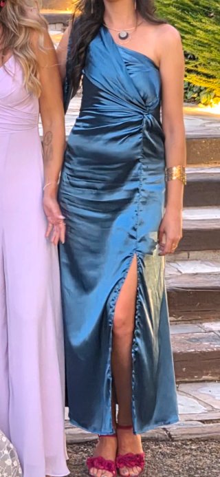 Vestido de fiesta largo verde azulado