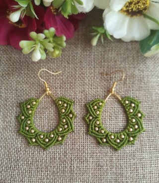 Pendientes Macramé Boho Verde y Dorado