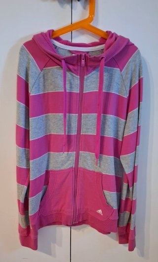 Chaqueta deportiva Adidas rayas rosa y gris