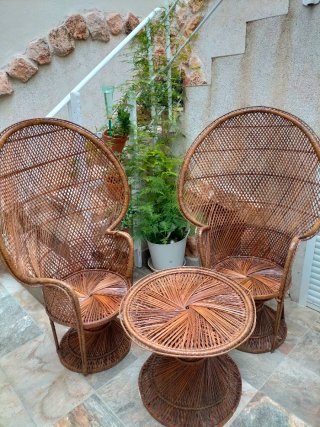 Set de 2 Sillones y Mesa de Mimbre