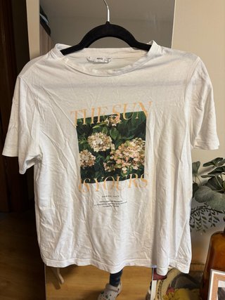 Camiseta Mango Blanca Flores Talla M