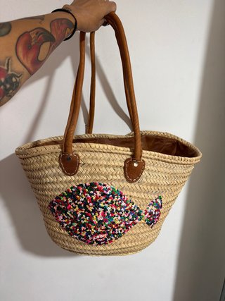 Capazo de Mimbre Grande con Detalle de Pez