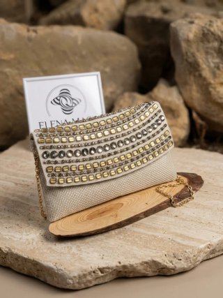 Bolso de fiesta beige y dorado
