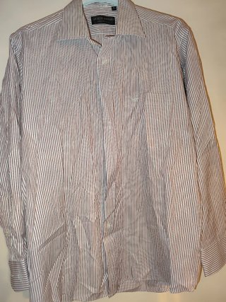 Camisa manga larga blanca rayas marrones hombre