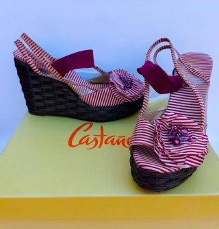 Sandalias de cuña Castañer a rayas