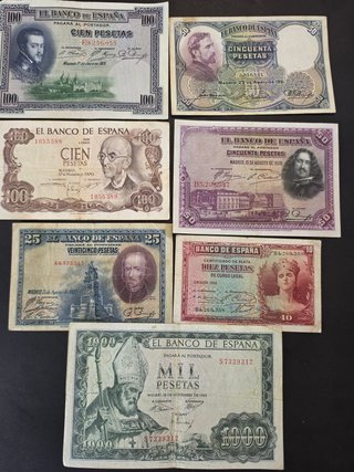 Lote 7 billetes históricos de España