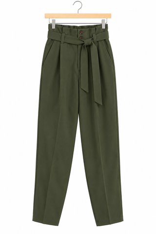 Pantalón Verde Caqui Cintura Alta con Cinturón