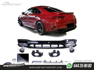 DIFUSOR TRASERO NEGRO BRILLO CON COLAS SIMPLES NEGRAS PARA MERCEDES CLA C118