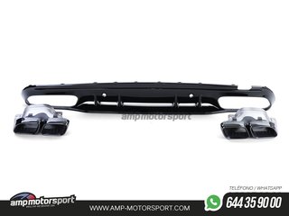 DIFUSOR TRASERO CON COLAS NEGRAS PARA MERCEDES CLASE C KOMBI/SEDAN W205 NEGRO BRILLO