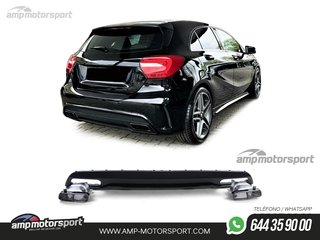 DIFUSOR TRASERO NEGRO BRILLO CON COLAS NEGRAS PARA MERCEDES CLASE A W176