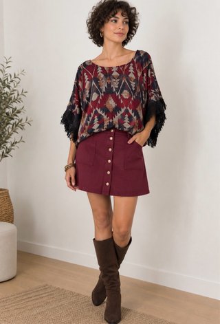Conjunto de Falda y Blusa Estampada