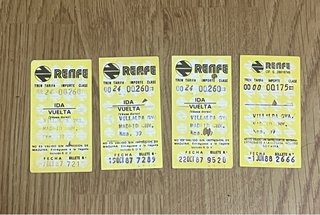 4 Billetes antiguos de Renfe (1987-1988)