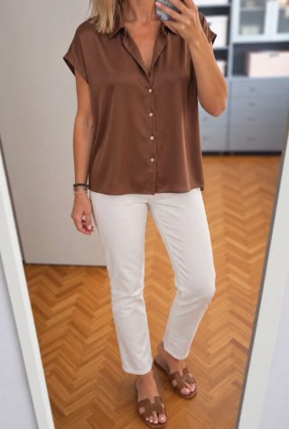 Blusa satinada de MANGO - marrón Talla M
