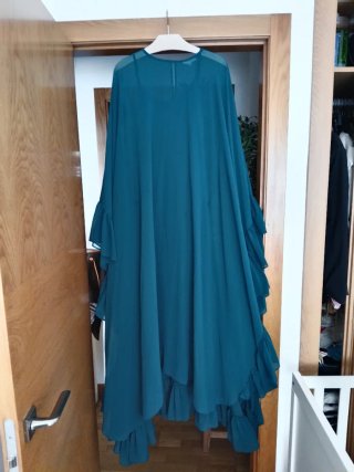Vestido largo de fiesta color verde azulado