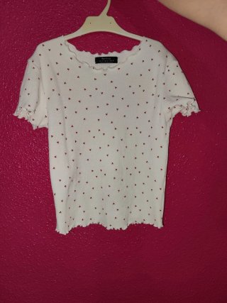 Camiseta Bershka Blanca Estampada Talla S