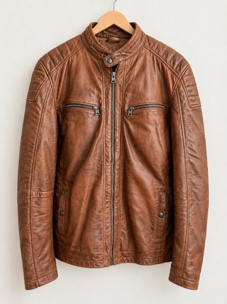 Cazadora Biker de Piel Marrón XL