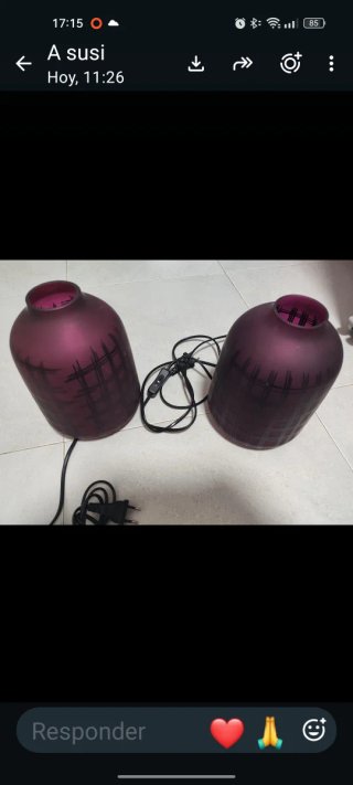 2 Lámparas de Mesilla de Cristal Morado