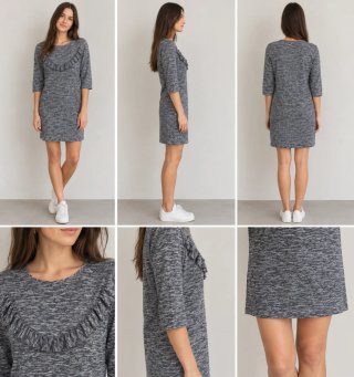 Vestido Gris con Detalle de Volante